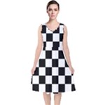 Chess Board Background Design V-Neck Midi Sleeveless Dress 