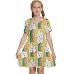 Smile Cloud Rainbow Pattern Yellow Kids  Short Sleeve Tiered Mini Dress