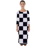 Chess Board Background Design Quarter Sleeve Midi Bodycon Dress