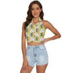 Smile Cloud Rainbow Pattern Yellow Backless Halter Cami Shirt