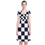 Chess Board Background Design Short Sleeve Front Wrap Dress