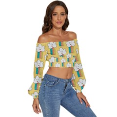Long Sleeve Crinkled Weave Crop Top 