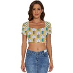 Smile Cloud Rainbow Pattern Yellow Short Sleeve Square Neckline Crop Top 