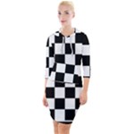 Chess Board Background Design Quarter Sleeve Hood Bodycon Dress