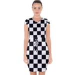 Chess Board Background Design Capsleeve Drawstring Dress 
