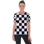 Chess Board Background Design Shoulder Cut Out Short Sleeve Top