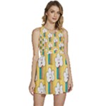 Smile Cloud Rainbow Pattern Yellow Sleeveless High Waist Mini Dress