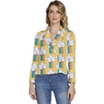 Smile Cloud Rainbow Pattern Yellow Women s Long Sleeve Revers Collar Cropped Jacket