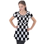 Chess Board Background Design Puff Sleeve Tunic Top