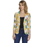Smile Cloud Rainbow Pattern Yellow Women s One-Button 3/4 Sleeve Short Jacket