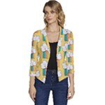 Smile Cloud Rainbow Pattern Yellow Women s Casual 3/4 Sleeve Spring Jacket