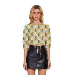 Mid Sleeve Drawstring Hem Top 