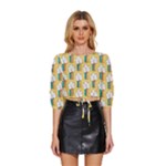 Smile Cloud Rainbow Pattern Yellow Mid Sleeve Drawstring Hem Top