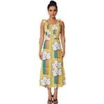 Smile Cloud Rainbow Pattern Yellow Tie-Strap Tiered Midi Chiffon Dress