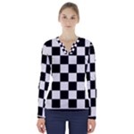 Chess Board Background Design V-Neck Long Sleeve Top