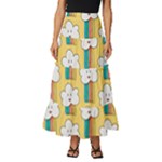 Smile Cloud Rainbow Pattern Yellow Tiered Ruffle Maxi Skirt