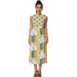 Smile Cloud Rainbow Pattern Yellow Sleeveless Round Neck Midi Dress