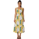 Smile Cloud Rainbow Pattern Yellow Square Neckline Tiered Midi Dress