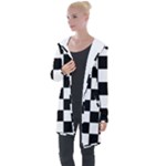 Chess Board Background Design Longline Hooded Cardigan