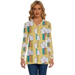 Smile Cloud Rainbow Pattern Yellow Long Sleeve Drawstring Hooded Top