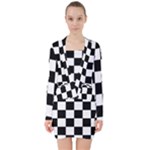 Chess Board Background Design V-neck Bodycon Long Sleeve Dress