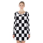 Chess Board Background Design Long Sleeve Velvet V-neck Dress