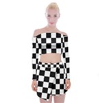 Chess Board Background Design Off Shoulder Top with Mini Skirt Set