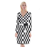 Chess Board Background Design Long Sleeve Velvet Front Wrap Dress