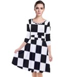 Chess Board Background Design Quarter Sleeve Waist Band Dress
