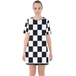 Chess Board Background Design Sixties Short Sleeve Mini Dress