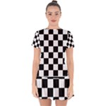 Chess Board Background Design Drop Hem Mini Chiffon Dress