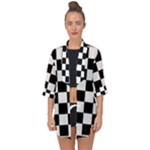 Chess Board Background Design Open Front Chiffon Kimono