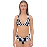 Chess Board Background Design Double Strap Halter Bikini Set