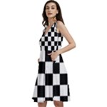 Chess Board Background Design Sleeveless V-Neck Skater Dress with Pockets
