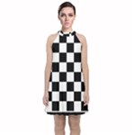 Chess Board Background Design Velvet Halter Neckline Dress 