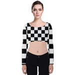 Chess Board Background Design Velvet Long Sleeve Crop Top