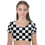Chess Board Background Design Velvet Short Sleeve Crop Top 