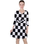 Chess Board Background Design Quarter Sleeve Ruffle Waist Dress