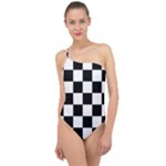 Chess Board Background Design Classic One Shoulder Swimsuit