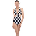 Chess Board Background Design Halter Front Plunge Swimsuit