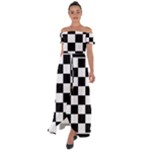 Chess Board Background Design Off Shoulder Open Front Chiffon Dress
