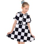 Chess Board Background Design Kids  Short Sleeve Shirt Dress
