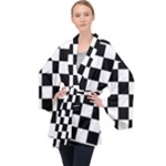 Chess Board Background Design Long Sleeve Velvet Kimono 
