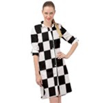 Chess Board Background Design Long Sleeve Mini Shirt Dress