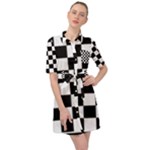 Chess Board Background Design Belted Shirt Dress
