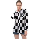 Chess Board Background Design Long Sleeve Satin Shirt
