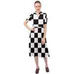 Chess Board Background Design Keyhole Neckline Chiffon Dress