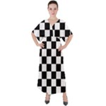 Chess Board Background Design V-Neck Boho Style Maxi Dress