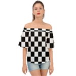 Chess Board Background Design Off Shoulder Short Sleeve Top