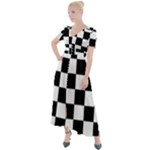 Chess Board Background Design Button Up Short Sleeve Maxi Dress